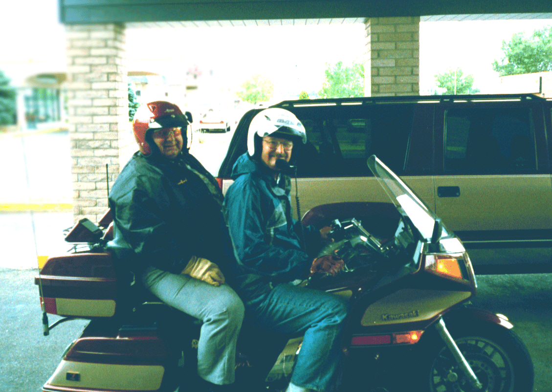Kawasaki Abuse, William and Jim on his Kawasaki 1200 Voager, way over weight limit.